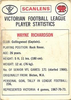 1974 Scanlens VFL #110 Wayne Richardson Back